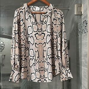 CAbi Navy and Cream Snake Print Blouse